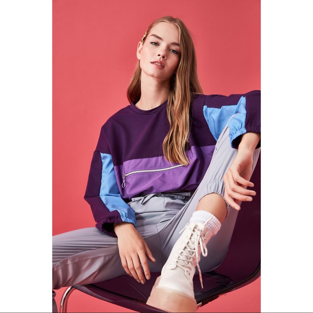 Woman Lilac Vintage Crew Neck Sweatshirts Small